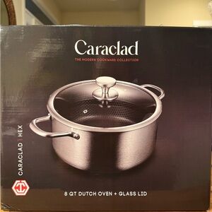 Caraclad Hex Cookware Technology 8qt Dutch Oven with Glass Lid NIB